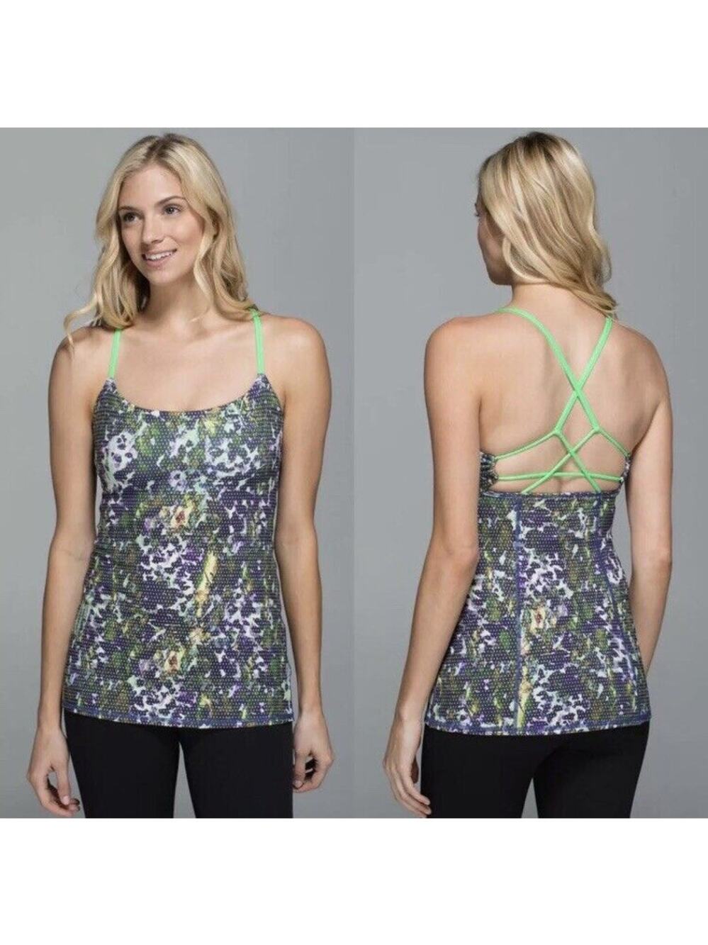 [Lululemon] Dancing Warrior Floral Sport Pistachio Workout Tank Built In Bra 4